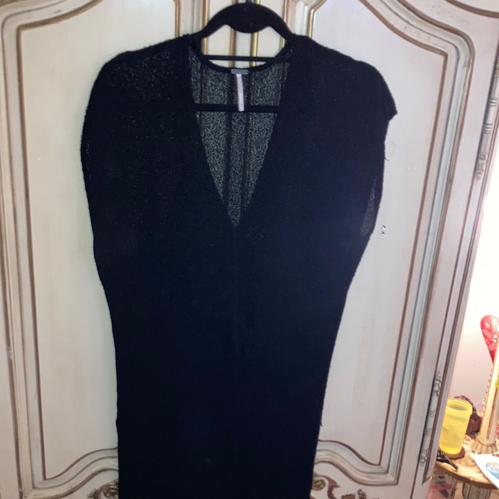 Free people size L sheer knit long sweater top black.